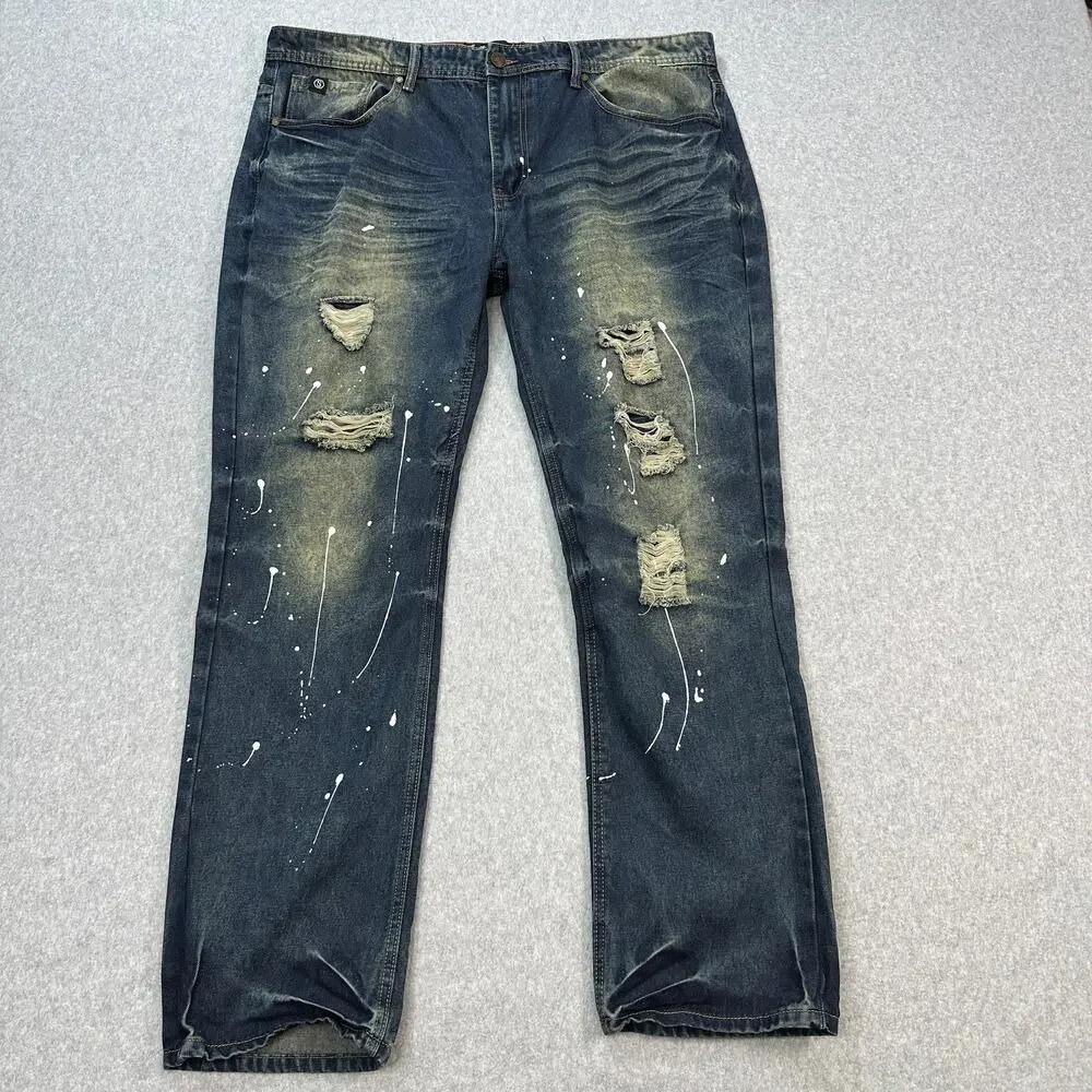 Switch Remarkable Slim Straight Jeans Mens 42/32 Denim Distressed Stonewashed